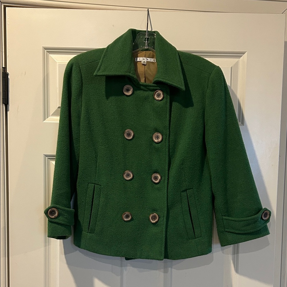 CAbi Forest Green Pea Coat with Button Accents
